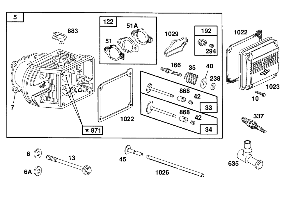 Cylinder Head Assembly Diagram and Parts List for 260772-0023-XX  Briggs and Stratton Engine